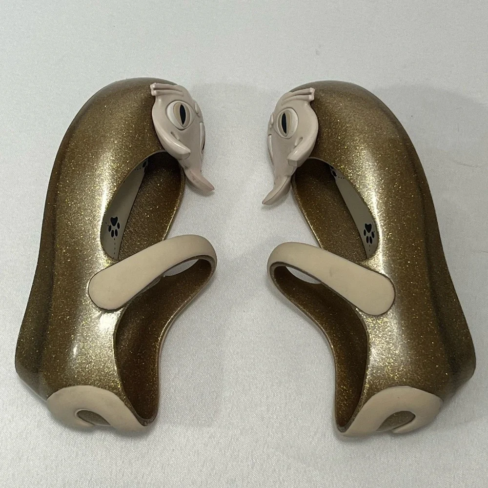 Mini Melissa Gold and Cream Cat Mary Jane Dress Shoes Toddler Size 7